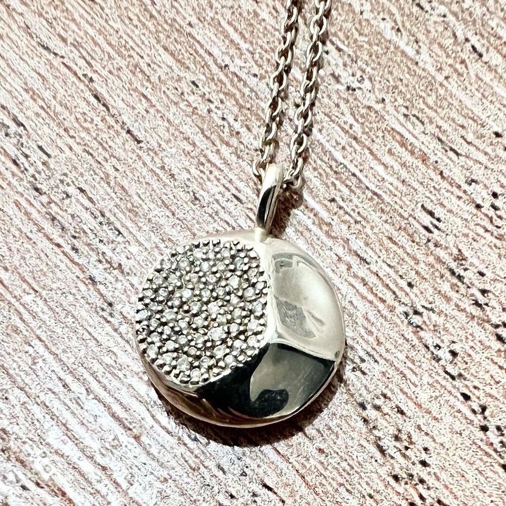 $1495 IPPOLITA Onda Diamond Pebble Pendant Necklace Sterling Silver Reversible